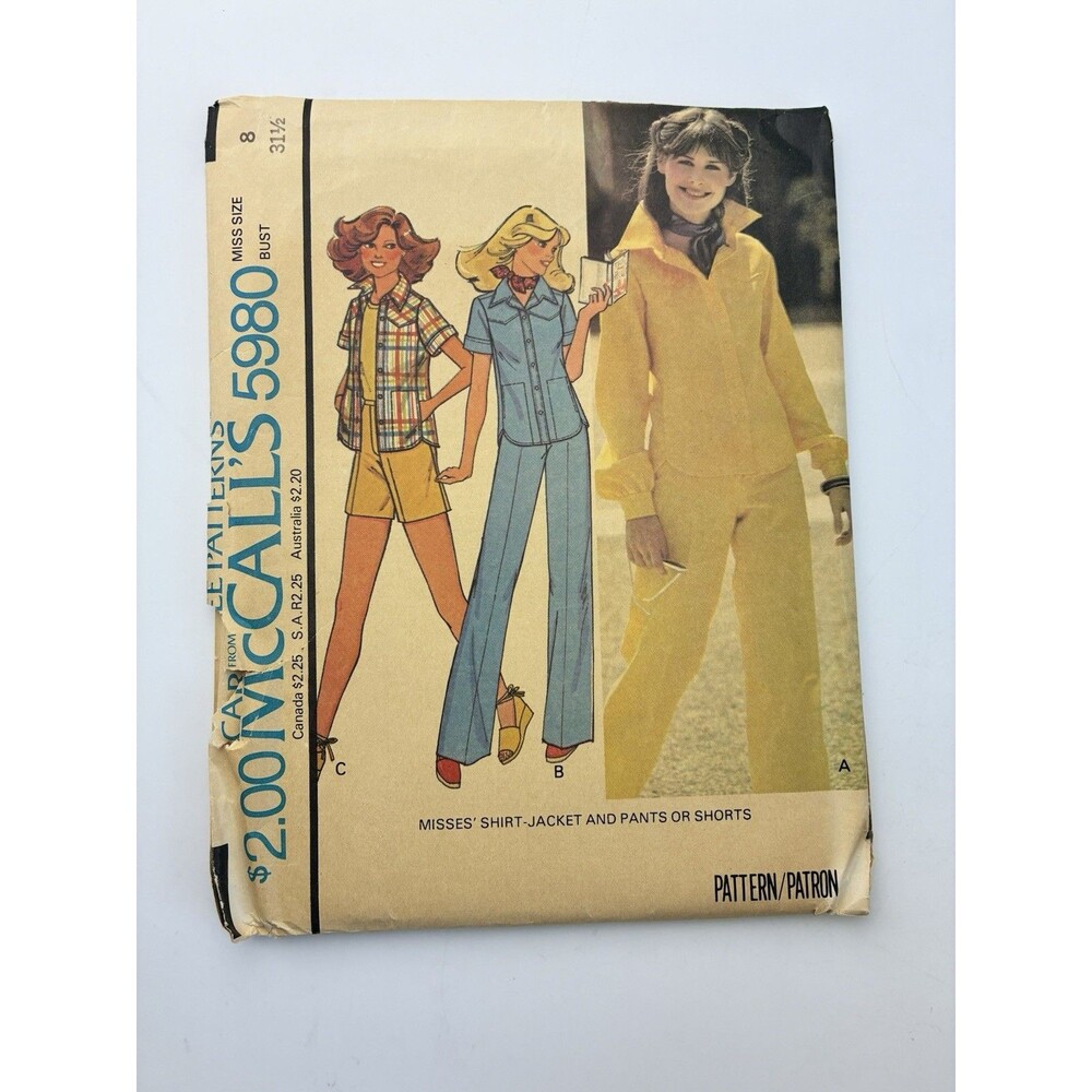 Shirt-Jacket Pants Shorts Size 8 UNCUT Pattern 5980 Western Yoke Collar Vtg 70s